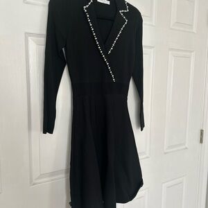 Sandro Black knit Dress with Pearl Detailing